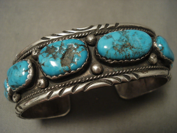 Hvy Vintage Navajo #8 Or Kingman Nugget Turquoise Silver Bracelet