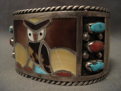 One Of The Best Vintage Zuni Owl Silver Heavy Bracelet