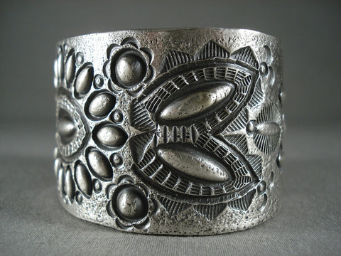 120 Grams Hand Hammered Modernistic Navajo Silver Shell Bracelet