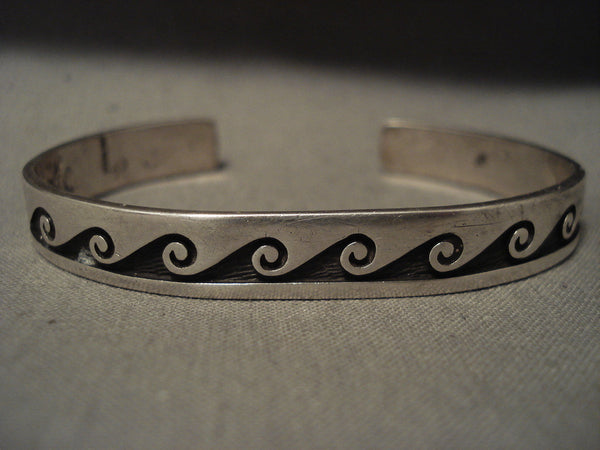 Important Vintage Hopi Steven Sockyma 'Precise Wave' Silver Bracelet