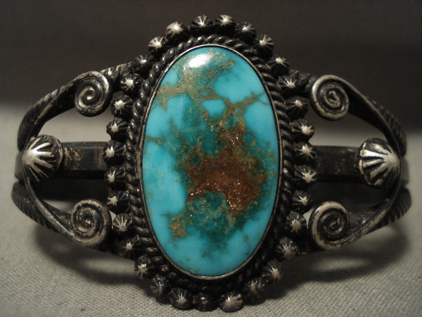 Early 1900's Heavier Vintage Natural Blue Gem Turquoise Silver Bracelet