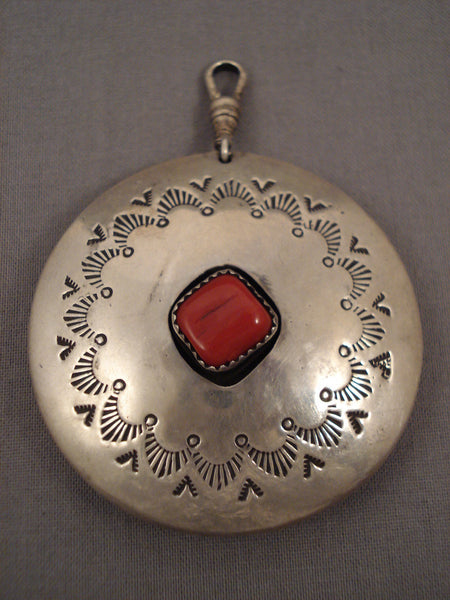Important Vintage Navajo 'Squared Coral' Silver Pendant