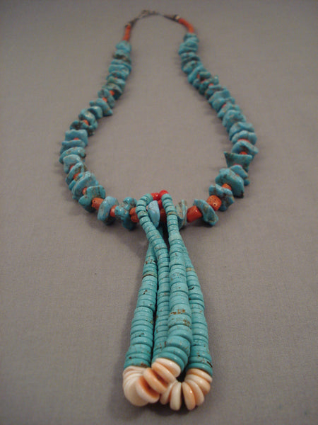 Quality Vintage Navajo 'Chunk Coral' Turquoise Necklace