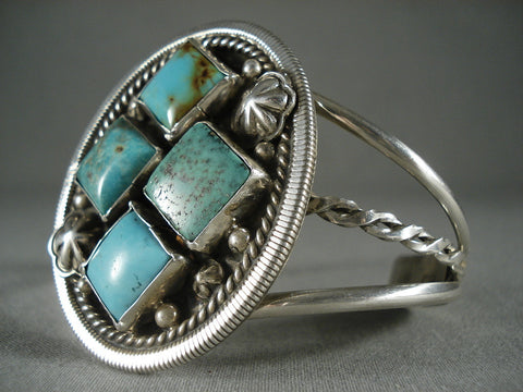 Marvelous Vintage Navajo 'Rhombus Turquoise' Silver Bracelet