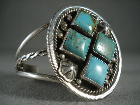 Marvelous Vintage Navajo 'Rhombus Turquoise' Silver Bracelet