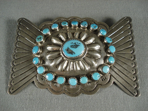 Museum Huge Vintage Navajo Natural Turquoise Silver Pin