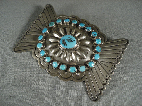 Museum Huge Vintage Navajo Natural Turquoise Silver Pin