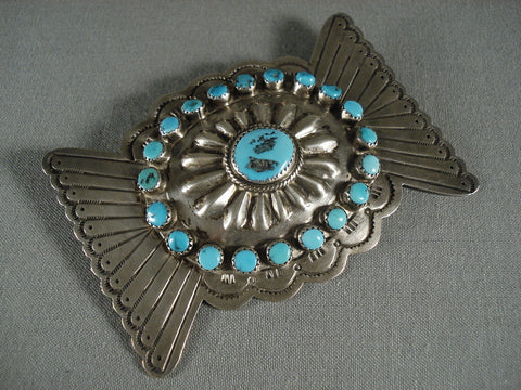 Museum Huge Vintage Navajo Natural Turquoise Silver Pin