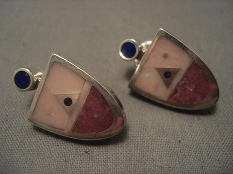 Fab Modernistic Navajo Pink Shell Turquoise Silver Ring Earrings