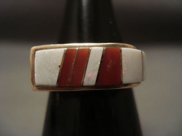 Real Opal And Coral Navajo Vintage 14k Gold Ring