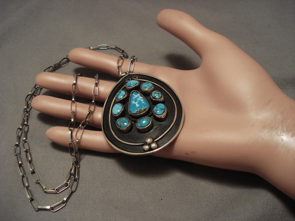 Exceptional Vintage Navajo Villa Grove Turquoise Silver Necklace