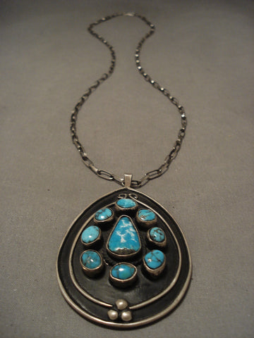 Exceptional Vintage Navajo Villa Grove Turquoise Silver Necklace