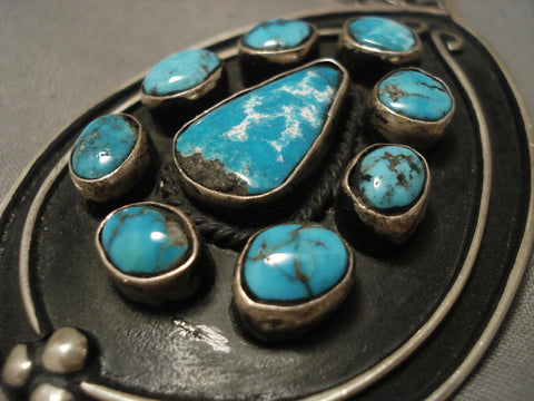 Exceptional Vintage Navajo Villa Grove Turquoise Silver Necklace