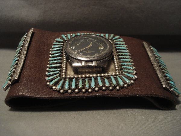 Very Rare Vintage Navajo Turquoise Silver Watch Ketoh Bracelet