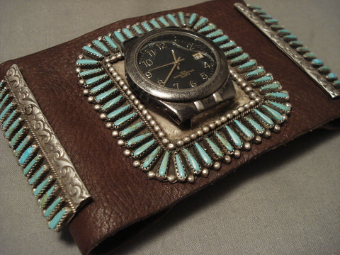 Very Rare Vintage Navajo Turquoise Silver Watch Ketoh Bracelet