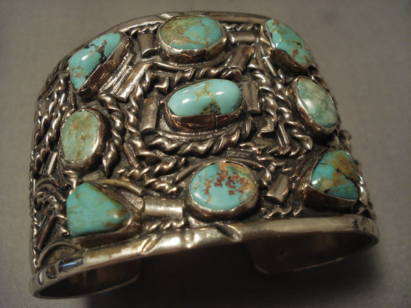 Gigantic Vintage Navajo Green Turquoise Silver Bracelet