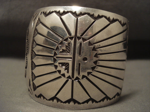 110 Grams Wide Vintage Navajo Silver Sun Watch Bracelet