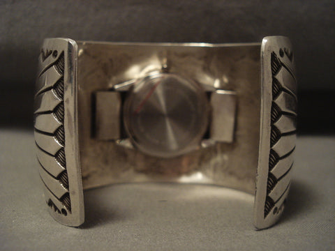 110 Grams Wide Vintage Navajo Silver Sun Watch Bracelet