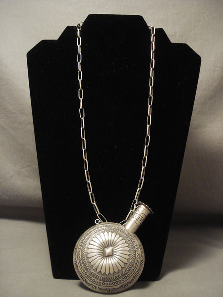 Museum Vintage Navajo 'Extreme Stamp' Sterling Silver Flask Necklace