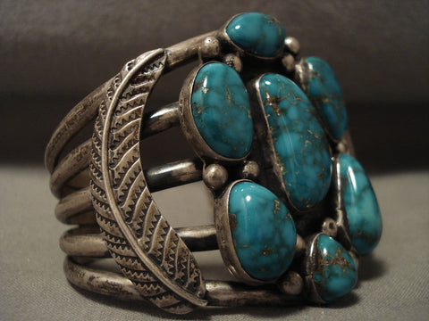 Absolutely Crazy Vintage Navajo Blue Carico Lake Turquoise Silver Bracelet