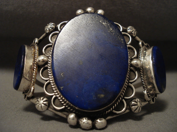 _______amazing_______ Huge Vintage Navajo Lapis Silver Bracelet