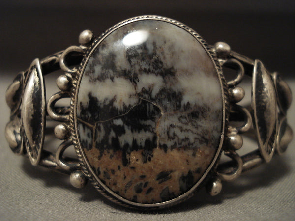 Early 1900's Vintage Navajo Petrified Wood Silver Bracelet