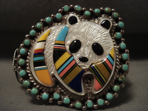 Absolutely Adorable Vintage Zuni/ Navajo 'Panda Bear' Turquoise Silver Bracelet