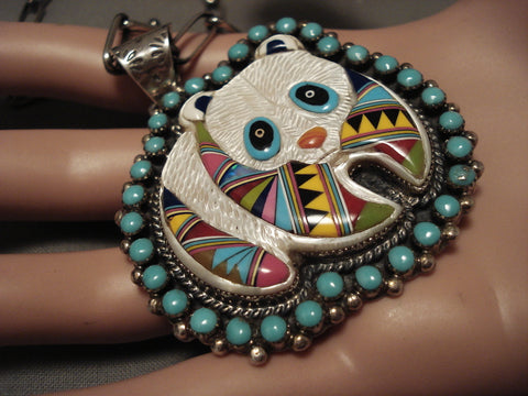 Absolutely Beautiful Vintage Zuni/ Navajo 'Panda Bear' Turquoise Silver Necklace