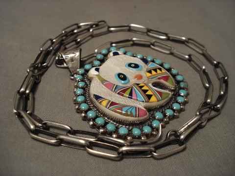 Absolutely Beautiful Vintage Zuni/ Navajo 'Panda Bear' Turquoise Silver Necklace