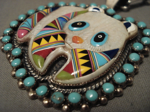 Absolutely Beautiful Vintage Zuni/ Navajo 'Panda Bear' Turquoise Silver Necklace