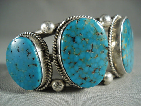 Tight Spiderweb Matrix Vintage Navajo Turquoise Silver Bracelet