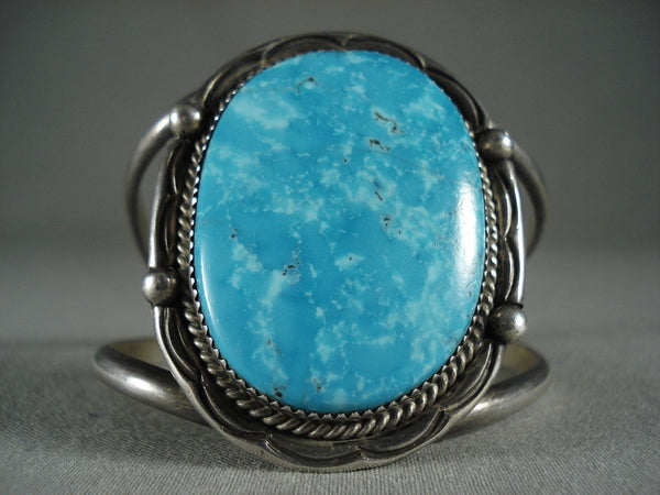 Deep Ocean Blue Turquoise Vintage Navajo Silver Bracelet