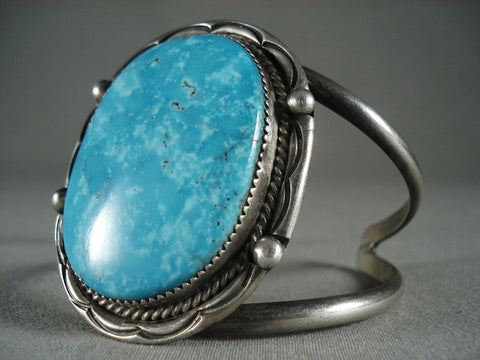 Deep Ocean Blue Turquoise Vintage Navajo Silver Bracelet