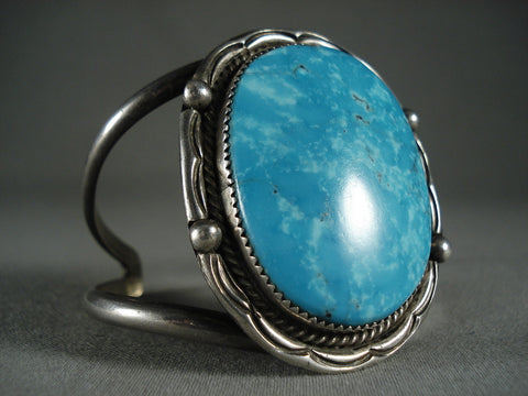 Deep Ocean Blue Turquoise Vintage Navajo Silver Bracelet