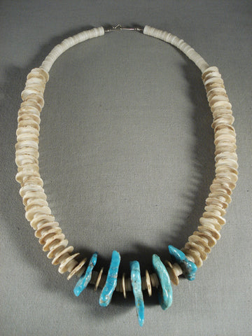 Chunky Round Shell Vintage Santo Domingo 'Toothed Turquoise' Necklace