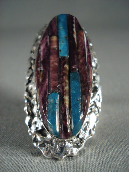 One Of The Largest Navajo Purple Spiny Oyster Turquoise Silver Ring