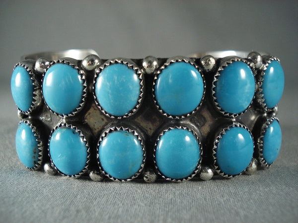 Bulbous Round Huge Navajo Turquoise Stone Silver Bracelet