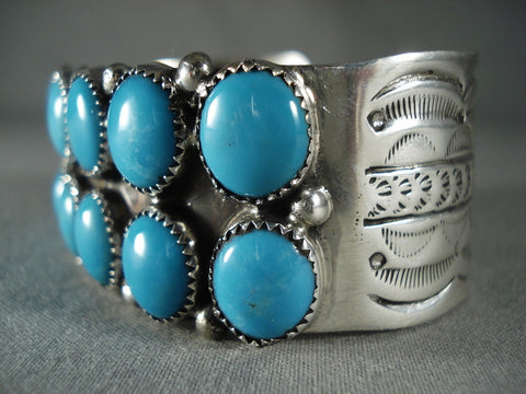 Bulbous Round Huge Navajo Turquoise Stone Silver Bracelet