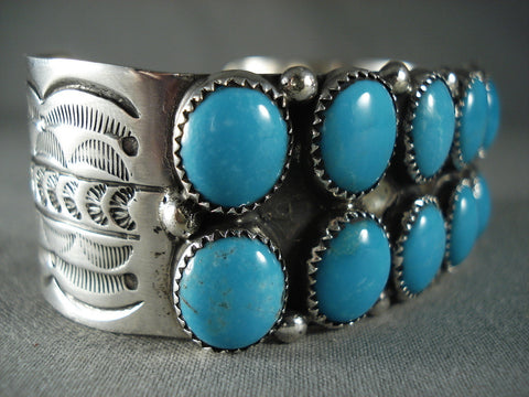 Bulbous Round Huge Navajo Turquoise Stone Silver Bracelet