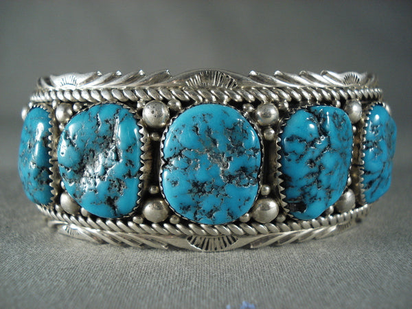 Tight Spiderweb Turquoise Vintage Navajo Silver Bracelet