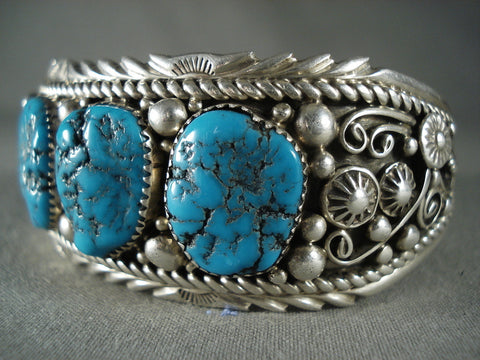 Tight Spiderweb Turquoise Vintage Navajo Silver Bracelet