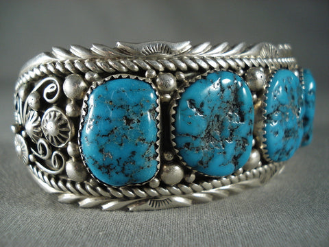 Tight Spiderweb Turquoise Vintage Navajo Silver Bracelet