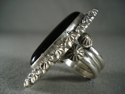 Super Big Vintage Navajo Jet Stone Ben Begaye Silver Ring