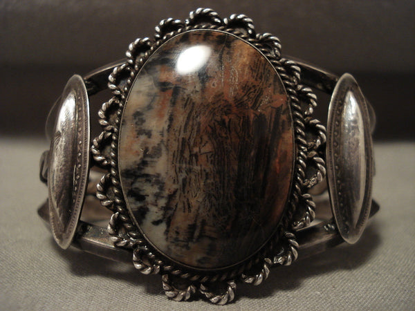 Early 1900's Vintage Navajo Wood Silver Bracelet Old