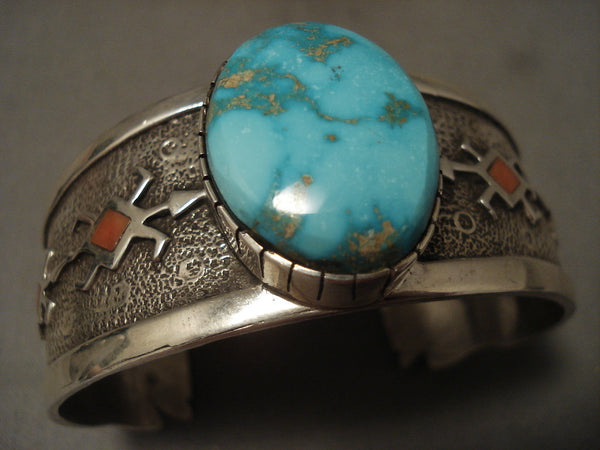 Important Vintage Navajo 'Natural Carico Lake Turquoise' Silver Bracelet