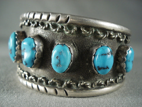 High Grade And Very Rare Vintage Persin Turquoise Navajo Silver Bracelet
