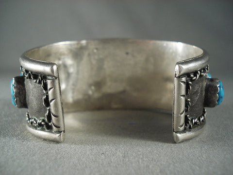 High Grade And Very Rare Vintage Persin Turquoise Navajo Silver Bracelet