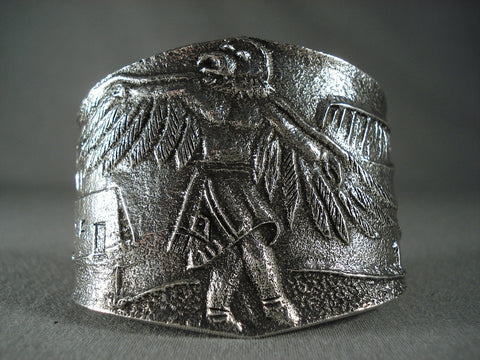 Dancing Eagle Super Heavy Navajo Silver Tufa Cast Bracelet