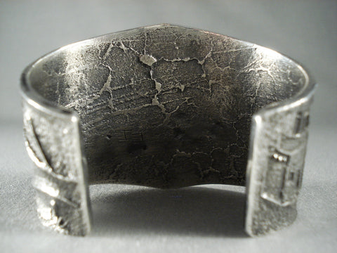 Dancing Eagle Super Heavy Navajo Silver Tufa Cast Bracelet