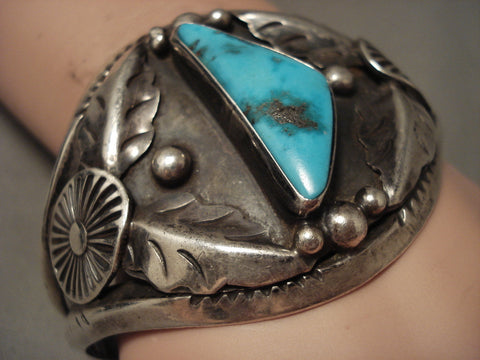 Very Rare And Very Old Vintage Navajo Harcross Turquoise Silver Bracelet